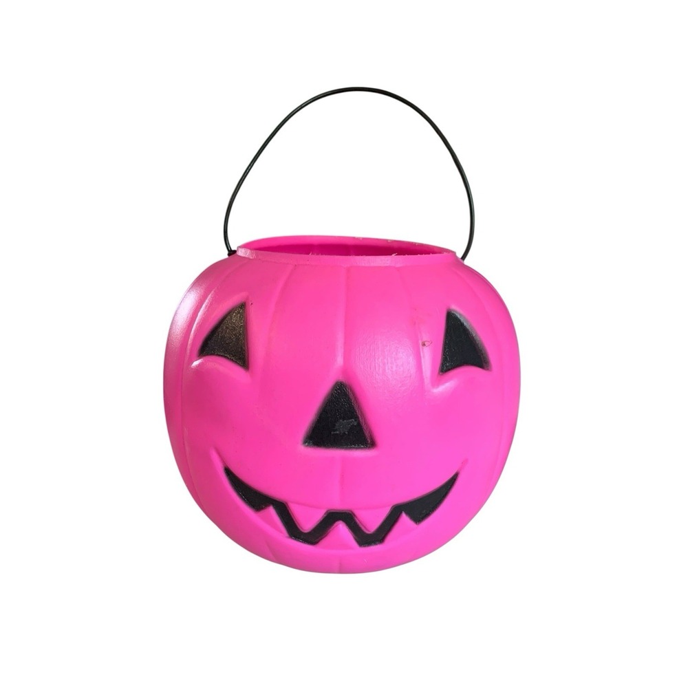 Vtg General Foam Pink Big Jack Pumpkin Blow Mold Candy Bucket HK1020 USA Made